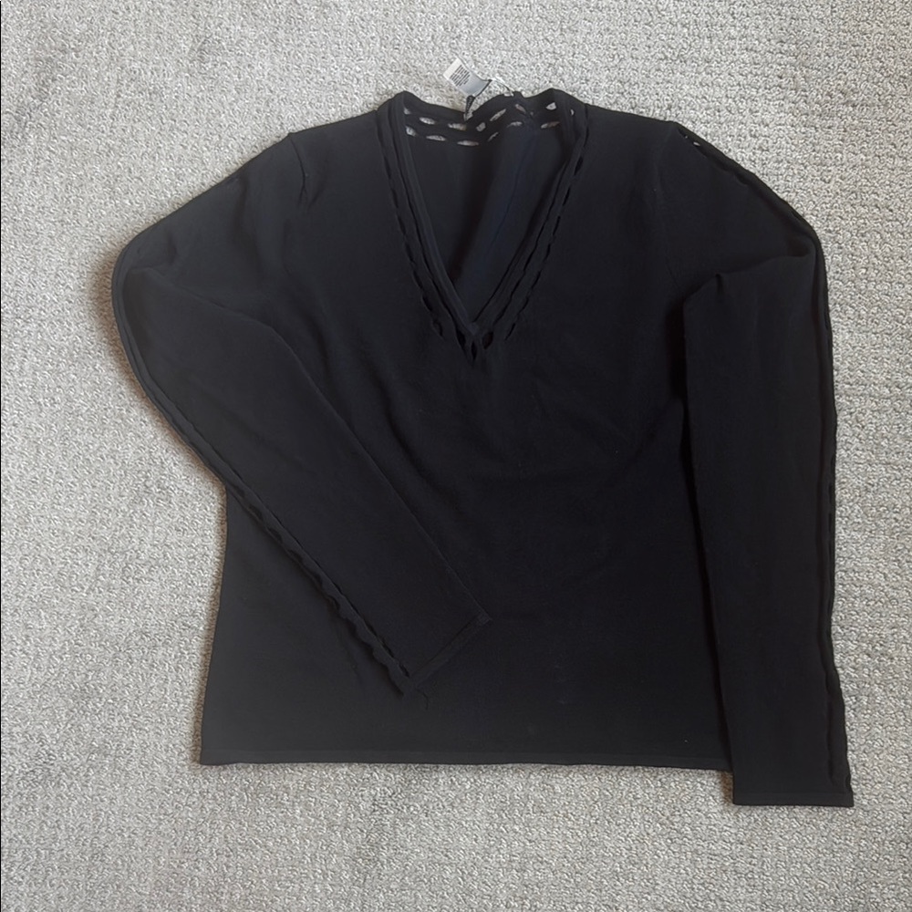 Autumn Cashmere Black V-Neck with cut out details at neck and sleeves…
